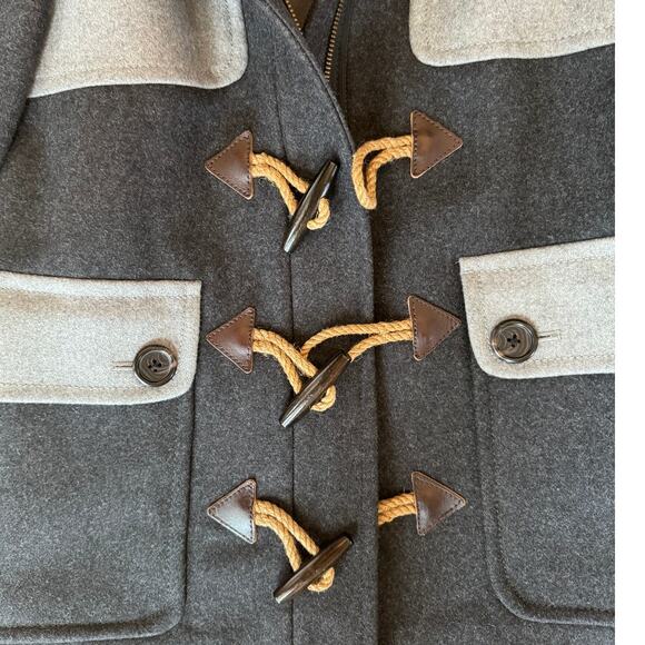 J.Crew Women's Melton Wool Toggle Colorblock Gray Hooded Peacoat Jacket Size 00 - Picture 4 of 7